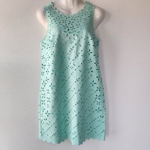 J. Crew Shift Dress Misty Green Laser-Cut Floral